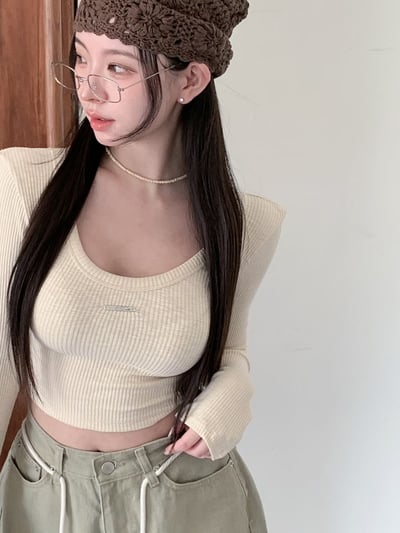 ♡正韓♡鐵牌標籤坑條上衣9