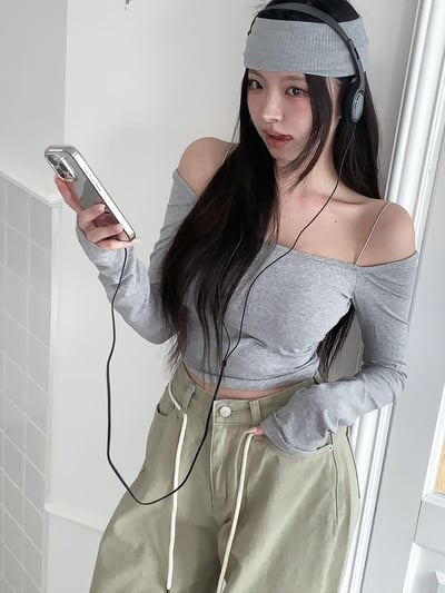 ♡正韓♡細繩肩帶一字bra上衣12