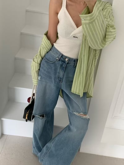 ♡正韓♡坑條刺繡交叉性感背心11