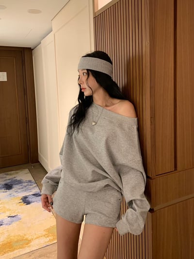 ♡正韓♡卯丁點斜肩休閒短褲套裝3
