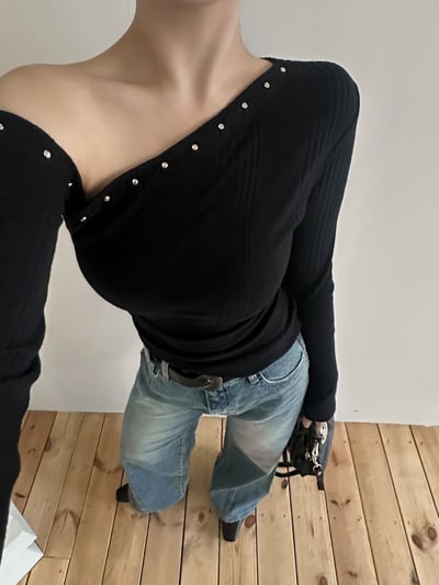 ♡正韓♡斜肩卯釘上衣2