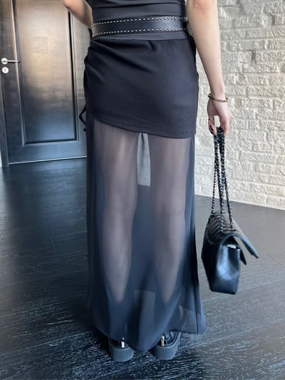 ♡正韓♡側抽繩透膚長裙7