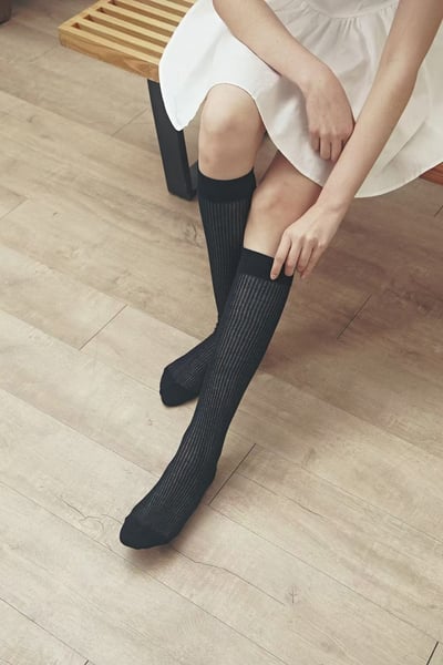 ♡正韓♡超輕薄親膚條文透氣小腿襪1