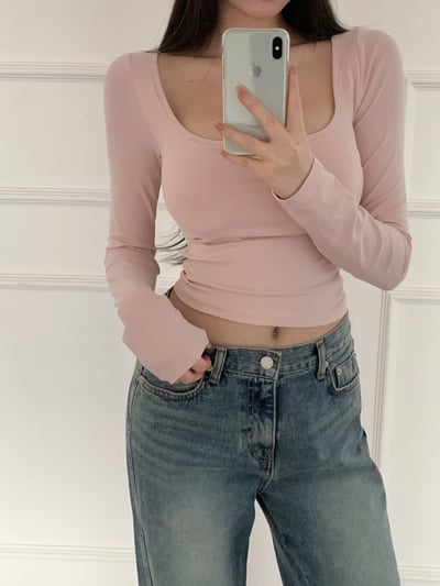 ♡正韓♡無墊肩刺繡U領bra上衣5