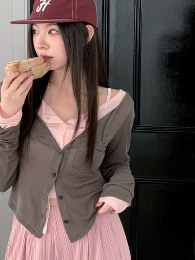 ♡正韓♡春薄透可疊穿排釦上衣12