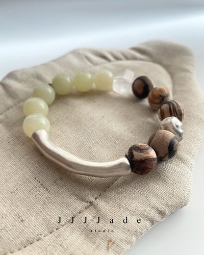 T212 靜軸 |  和田玉黃口+印尼貢木手串1