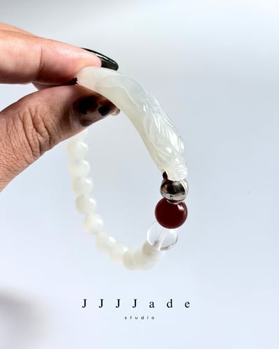 T294  賑早見琥珀主 |和田玉白玉手串1