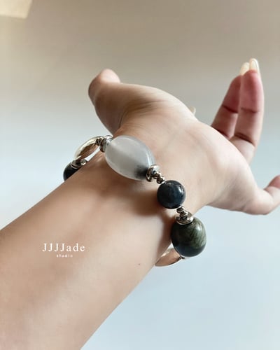 T289 野墨 | 和田玉青花手串8
