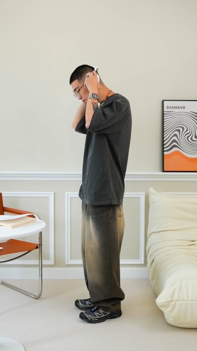 Aged-wash Wide Pants1