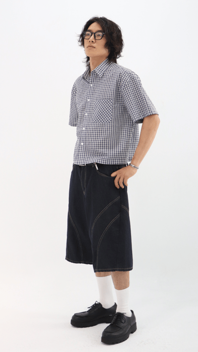 車線單寧牛仔寬短褲2