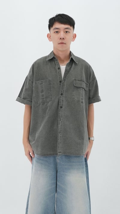 厚磅落肩工裝襯衫1