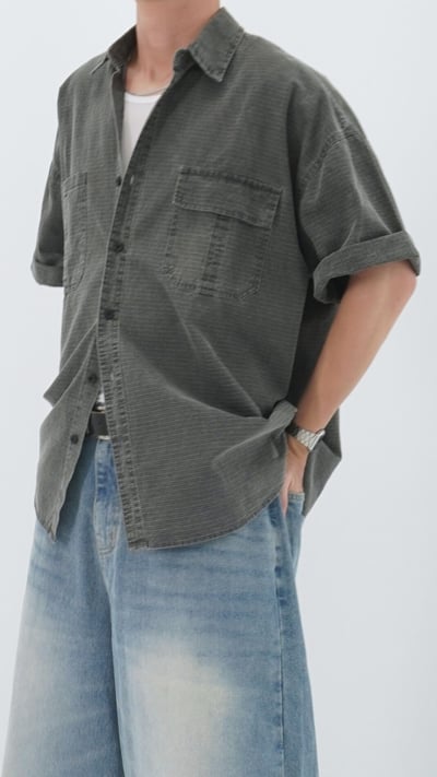 厚磅落肩工裝襯衫2