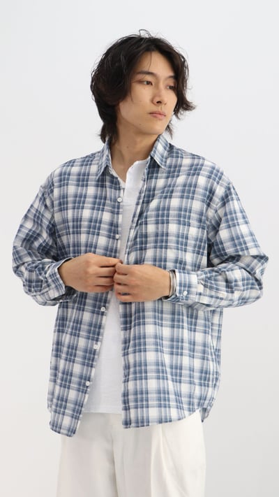 復古格紋薄襯衫2