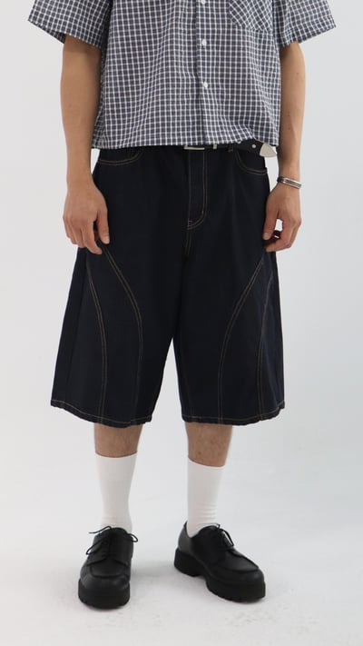 車線單寧牛仔寬短褲1