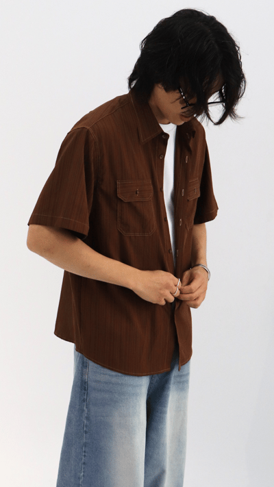 焦糖光澤條紋襯衫4