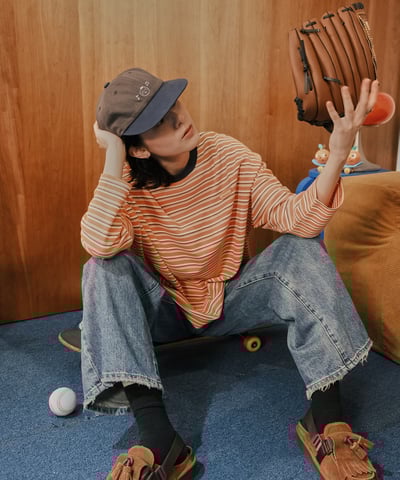 otomerui 刺繡條紋tee - 桔12