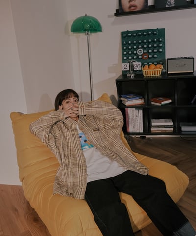 小標皺皺格紋襯衫 / 黃咖格23