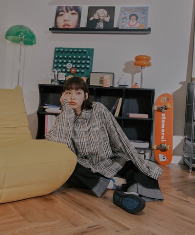 小標皺皺格紋襯衫 / 黑白格14