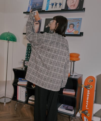 小標皺皺格紋襯衫 / 黑白格13