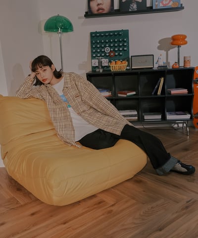 小標皺皺格紋襯衫 / 黃咖格24