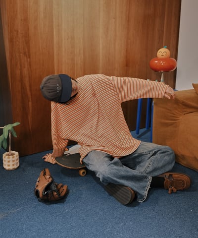 otomerui 刺繡條紋tee - 桔14