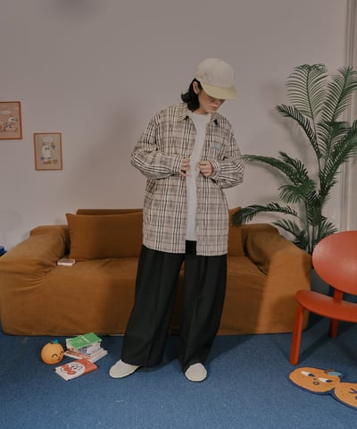 小標皺皺格紋襯衫 / 黑白格18