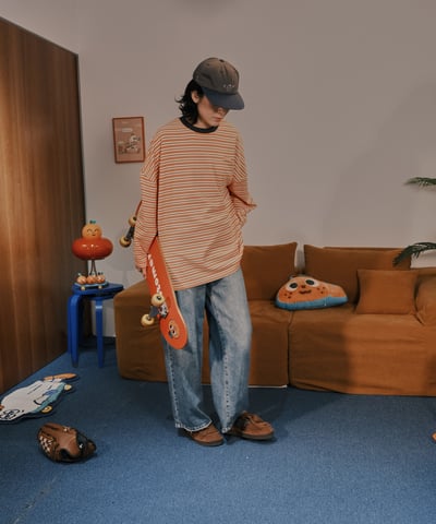 otomerui 刺繡條紋tee - 桔17