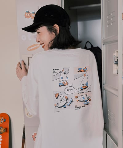 哪裡跌倒哪裡躺 長袖tee 白1