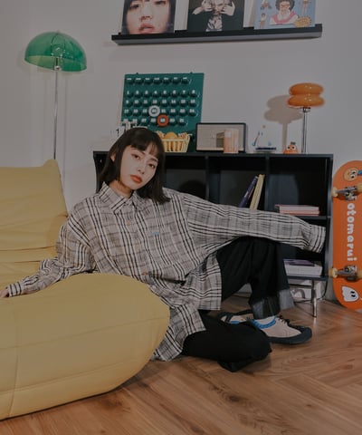 小標皺皺格紋襯衫 / 黑白格15