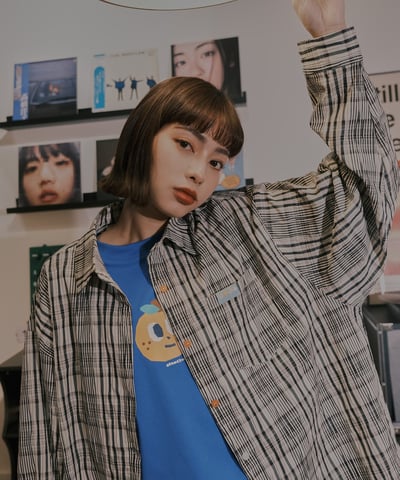 小標皺皺格紋襯衫 / 黑白格5