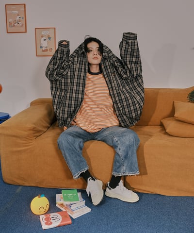 otomerui 刺繡條紋tee - 桔21