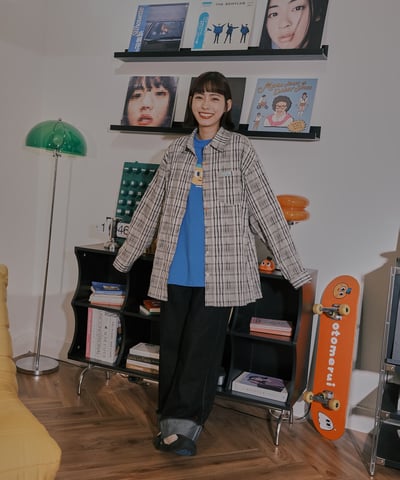 小標皺皺格紋襯衫 / 黑白格10