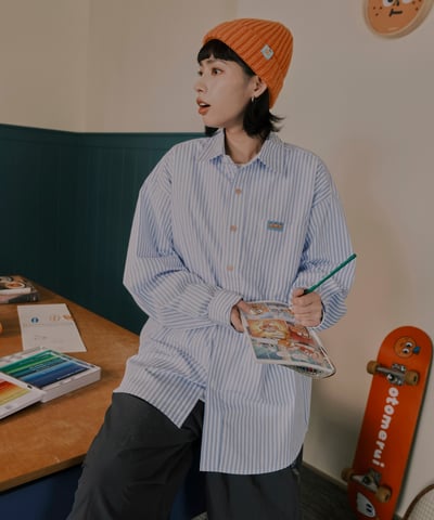 桔利小標 寬版條紋襯衫5