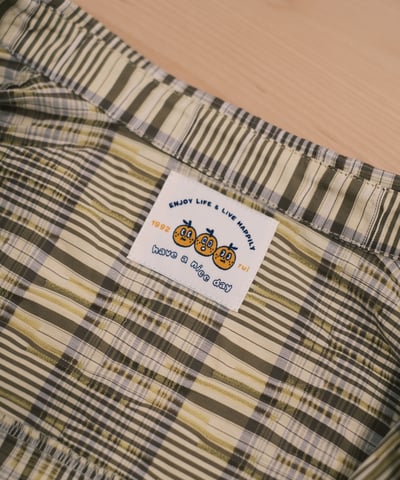 小標皺皺格紋襯衫 / 黃咖格4