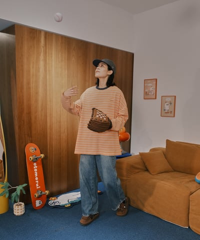 otomerui 刺繡條紋tee - 桔8