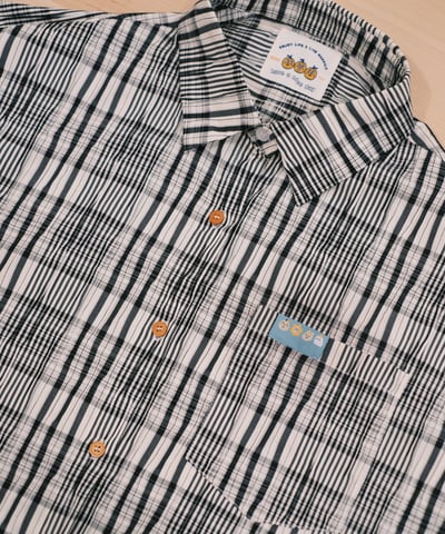 小標皺皺格紋襯衫 / 黑白格2