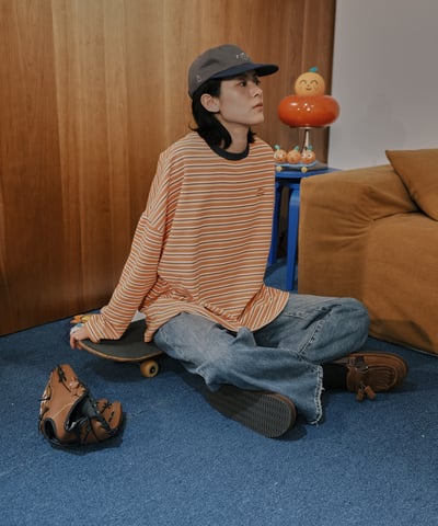 otomerui 刺繡條紋tee - 桔13