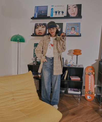 小標皺皺格紋襯衫 / 黃咖格25