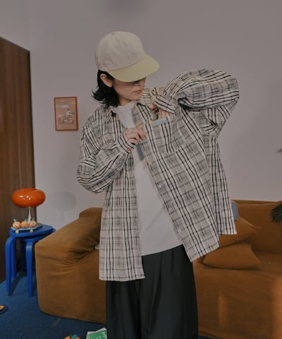 小標皺皺格紋襯衫 / 黑白格20