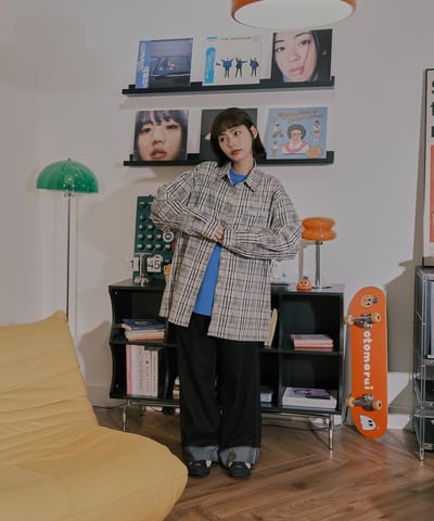 小標皺皺格紋襯衫 / 黑白格11