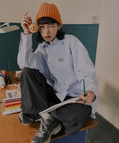 桔利小標 寬版條紋襯衫6