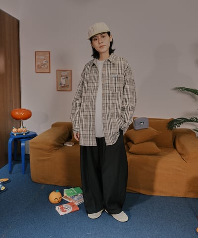 小標皺皺格紋襯衫 / 黑白格17