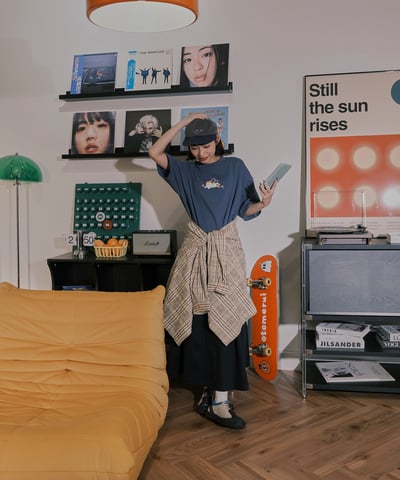 小標皺皺格紋襯衫 / 黃咖格22