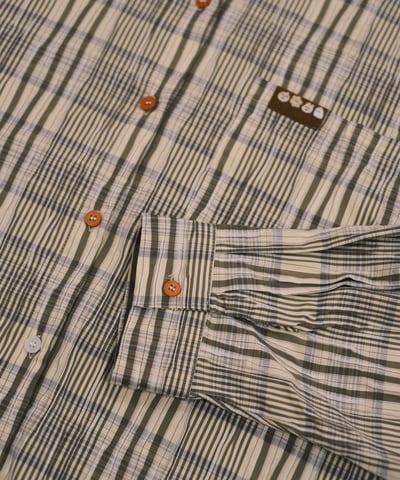 小標皺皺格紋襯衫 / 黃咖格3