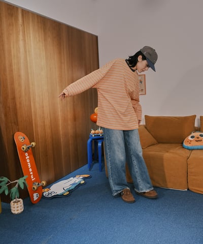 otomerui 刺繡條紋tee - 桔7