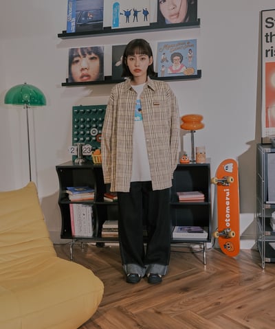 小標皺皺格紋襯衫 / 黃咖格20