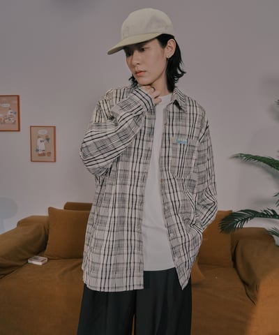 小標皺皺格紋襯衫 / 黑白格19