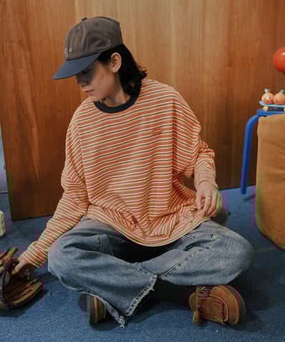 otomerui 刺繡條紋tee - 桔3