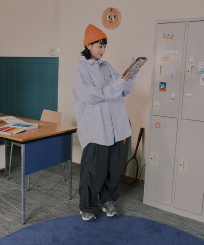 桔利小標 寬版條紋襯衫8