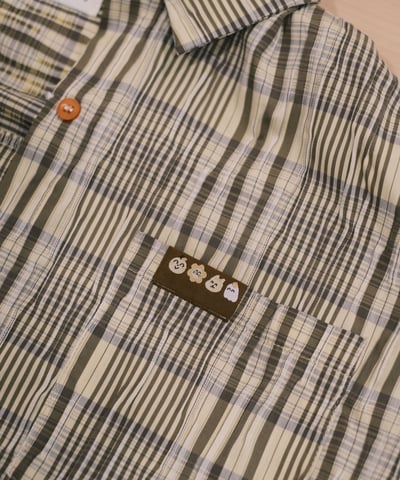 小標皺皺格紋襯衫 / 黃咖格5